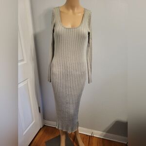 H&M Light Green Or Sage Long Sleeve Ribbed Dress